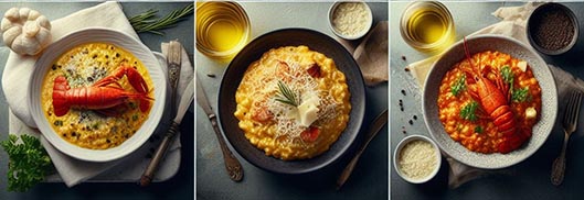 Diferentes tipos de risotto de bogavante